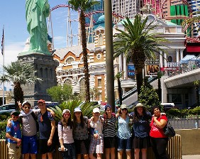 Outside the NewYorkNewYork Hotel in Las Vegas.